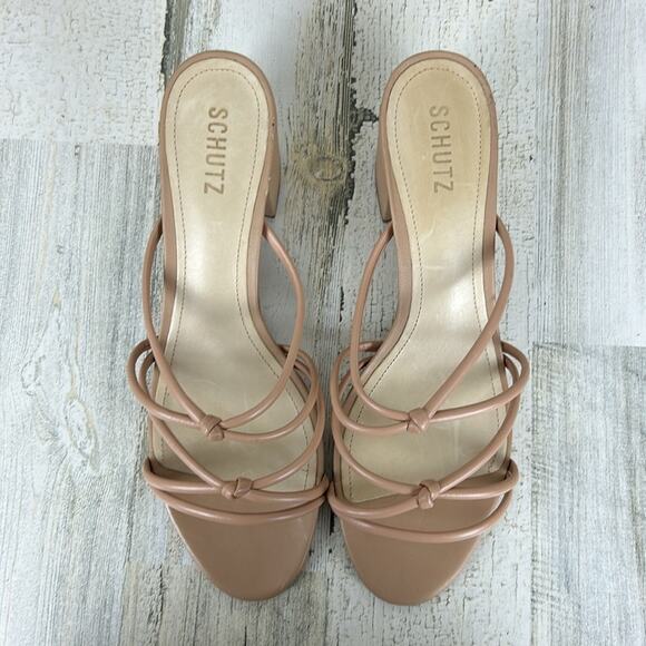 Schutz Princey Strappy Slide Sandals womens 11 beige leather block heel new nude - Picture 2 of 8